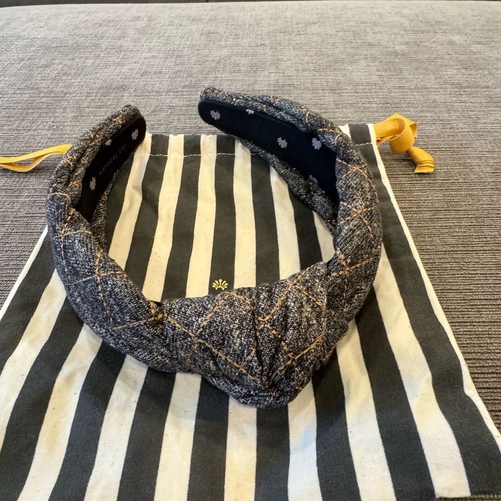 LeLe Sadoughi black denim quilted headband